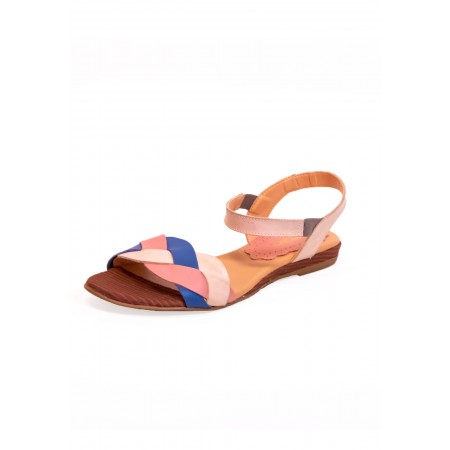 SANDÁLIA EM COURO TRANÇADO YVORI/ROSA/AZUL